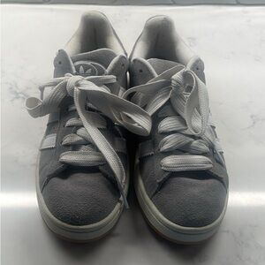 adidas Light Gray Suede Sneakers with White Stripes